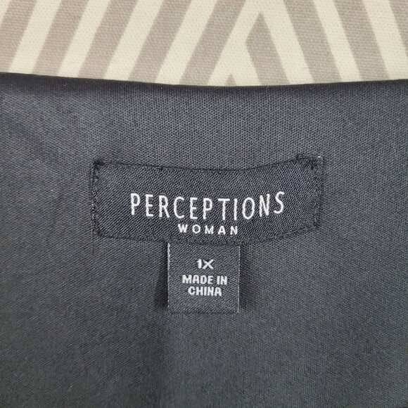 NEW Perceptions Shirt Dress Plus Size 1X Black Floral Midi Stretchy Pleated Top - Picture 7 of 8